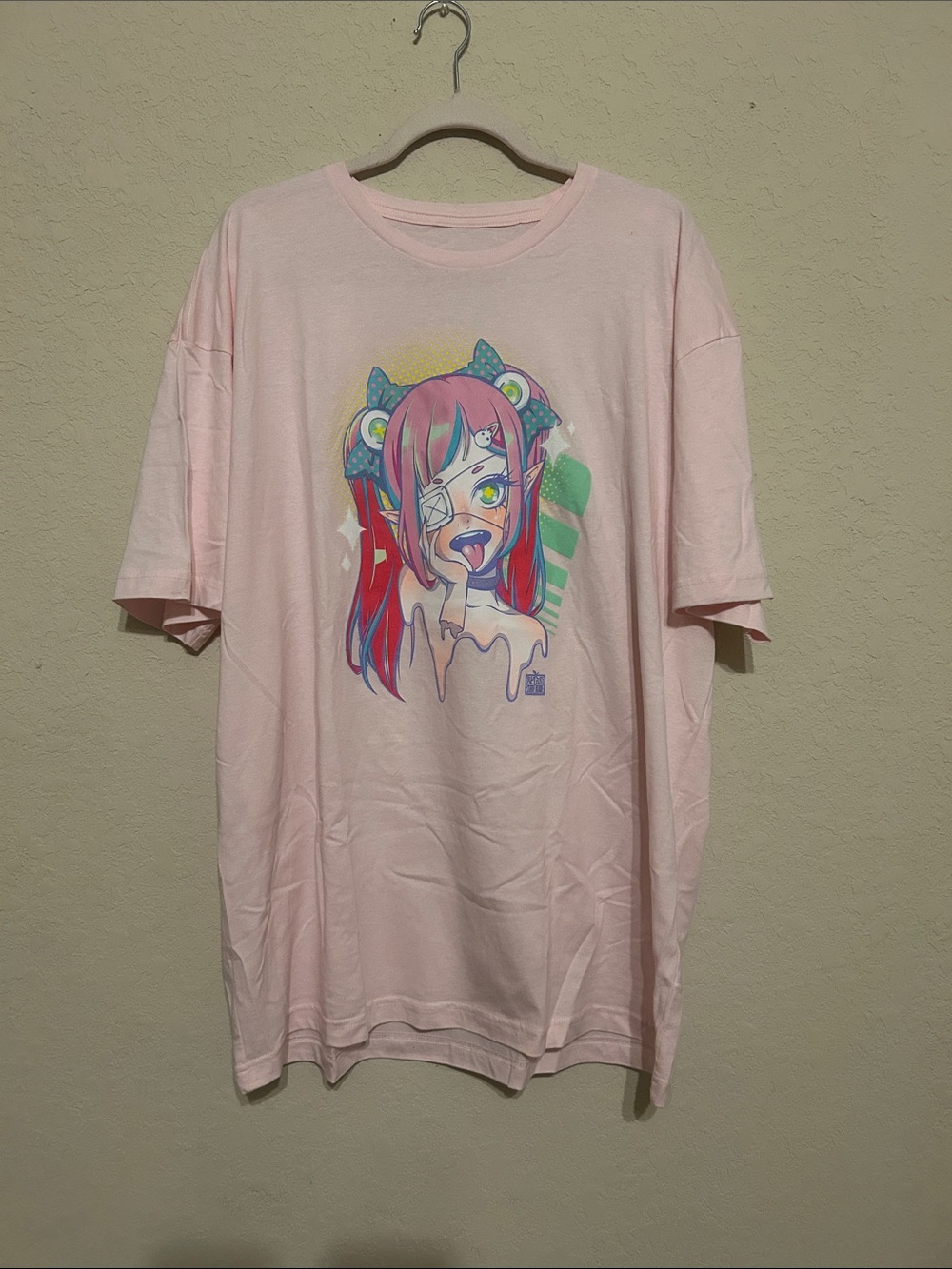 Pastel Pink Graphic Anime Tee - Women Short Sleeve